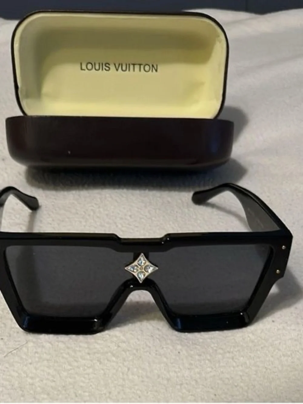 Black Shield Sunglasses with Crystal Monogram